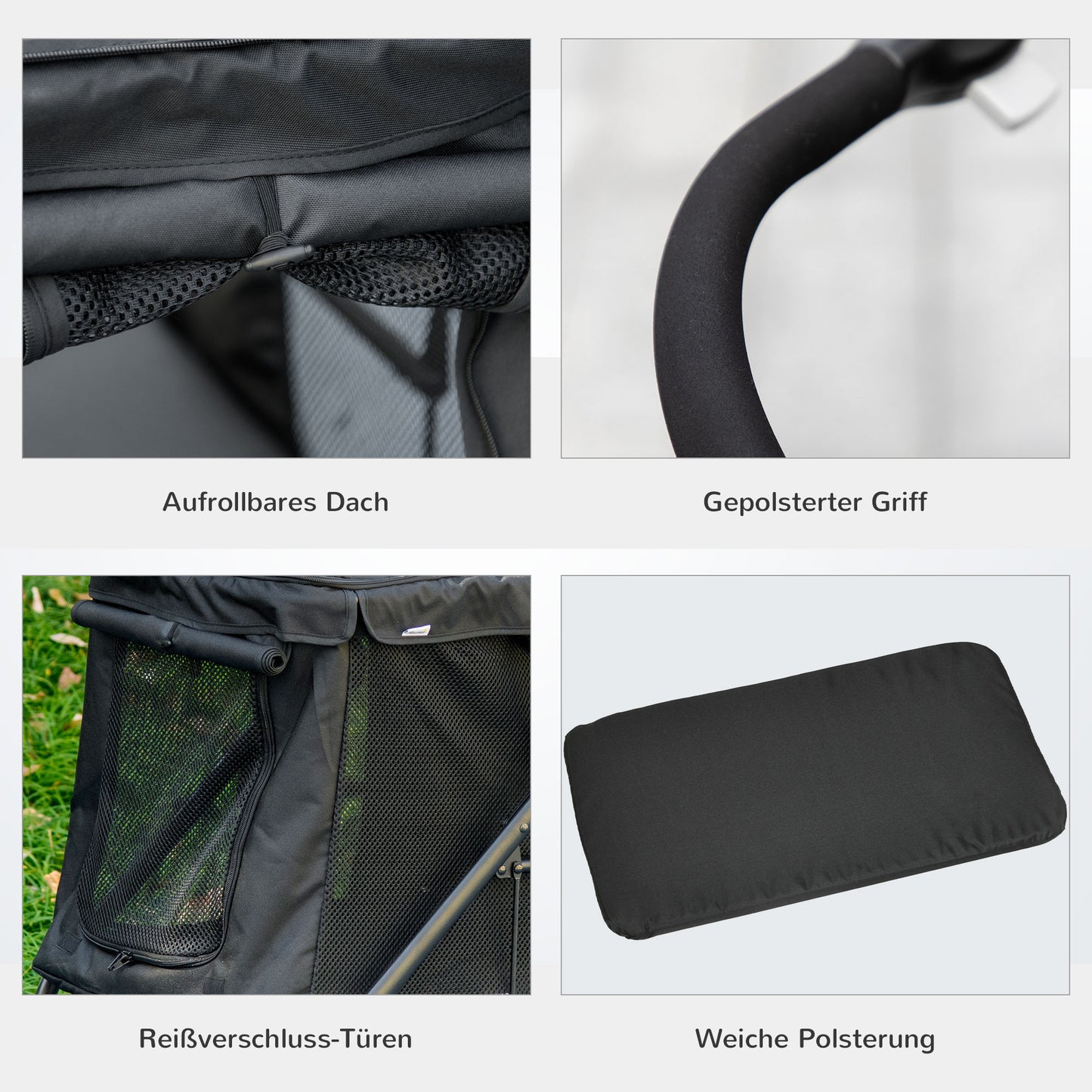 PawHut Hundetrolley inkl. Kissen, 3 Seitentaschen, klappbar, Hundewagen, 102 cm x 62 cm x 105 cm, Schwarz