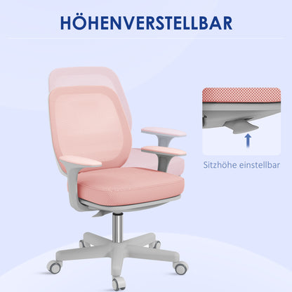 Vinsetto Bürostuhl, Ergonomisch Schreibtischstuhl mit Drehfunktion, Höhenverstellbar 55 x 48 x 82,5-94,5 cm Rosa