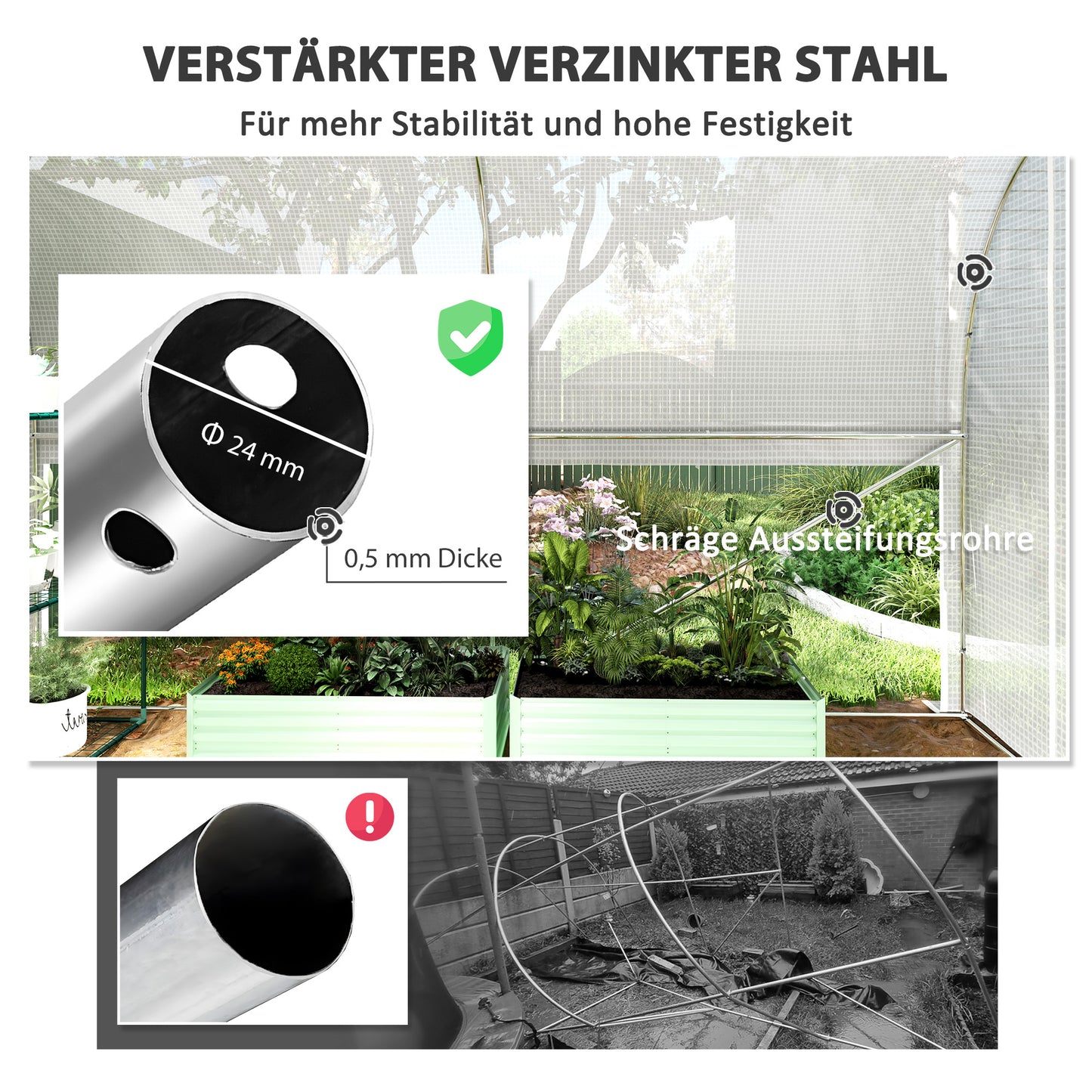 Outsunny 3 x 2 x 2 m Polytunnel-Gewächshaus mit aufrollbaren Seitenwänden, UV-beständiger Kunststoff-Plane und Stahlrahmen, Weiß