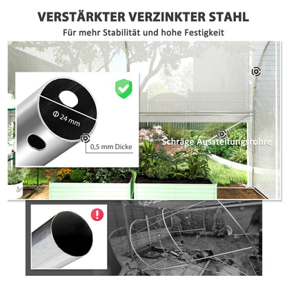 Outsunny 3 x 2 x 2 m Polytunnel-Gewächshaus mit aufrollbaren Seitenwänden, UV-beständiger Kunststoff-Plane und Stahlrahmen, Weiß