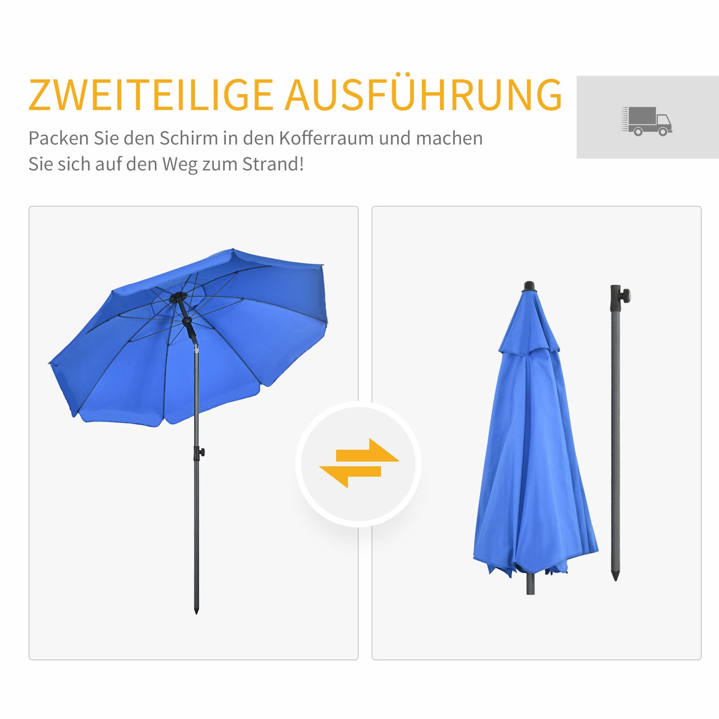 Outsunny Strandschirm، Sonnenschirm، mit Belüftungsöffnungen، verstellbare Neigung، UV50+ Ø1,80، Blau