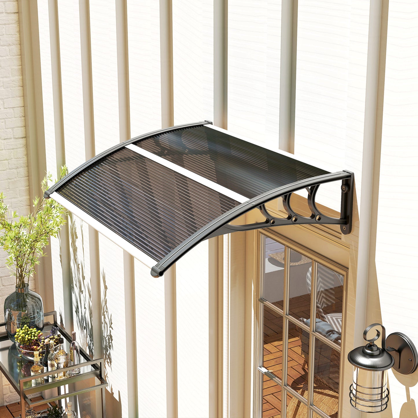 Outsunny Vordach, Haustürvordach, Überdachung für Eingänge und Fenster, 100L x 75B x 23H cm, Schwarz