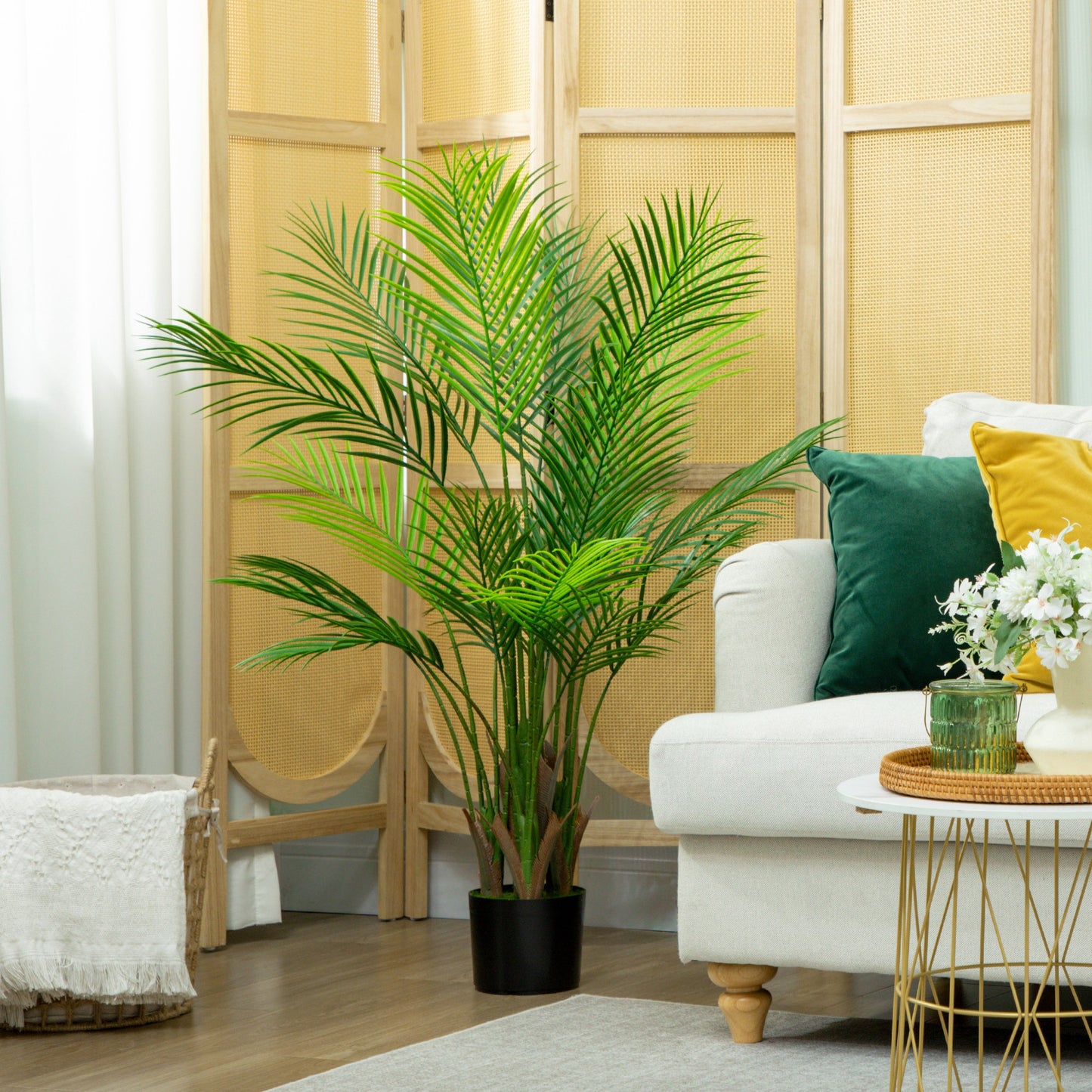 HOMCOM Künstliche Palme groß 120cm Kunstpflanze, Plastik Künstliche Pflanzen im Topf für Wohnzimmer Büro