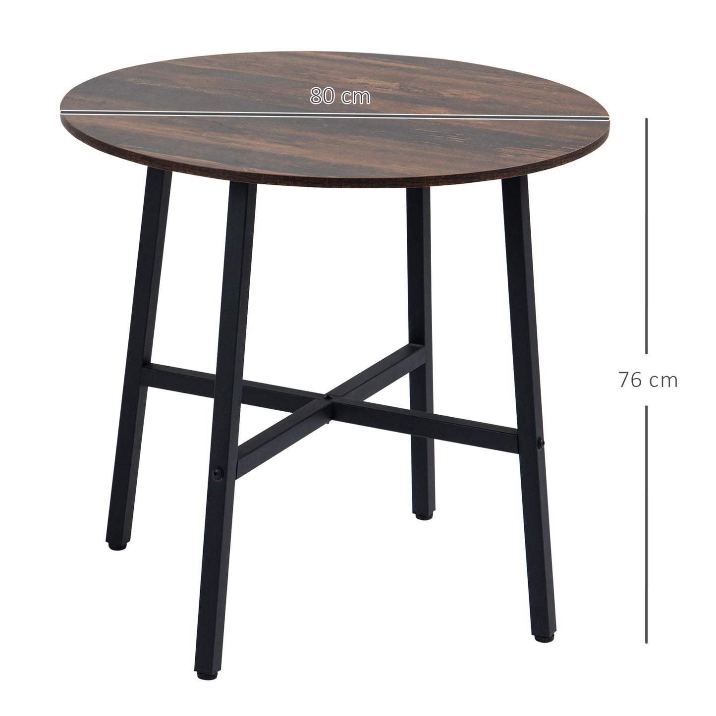 HOMCOM Esstisch Küchentisch, großer Tisch, Industriedesign, Rustikales Design, Φ80 x 76 cm, Braun