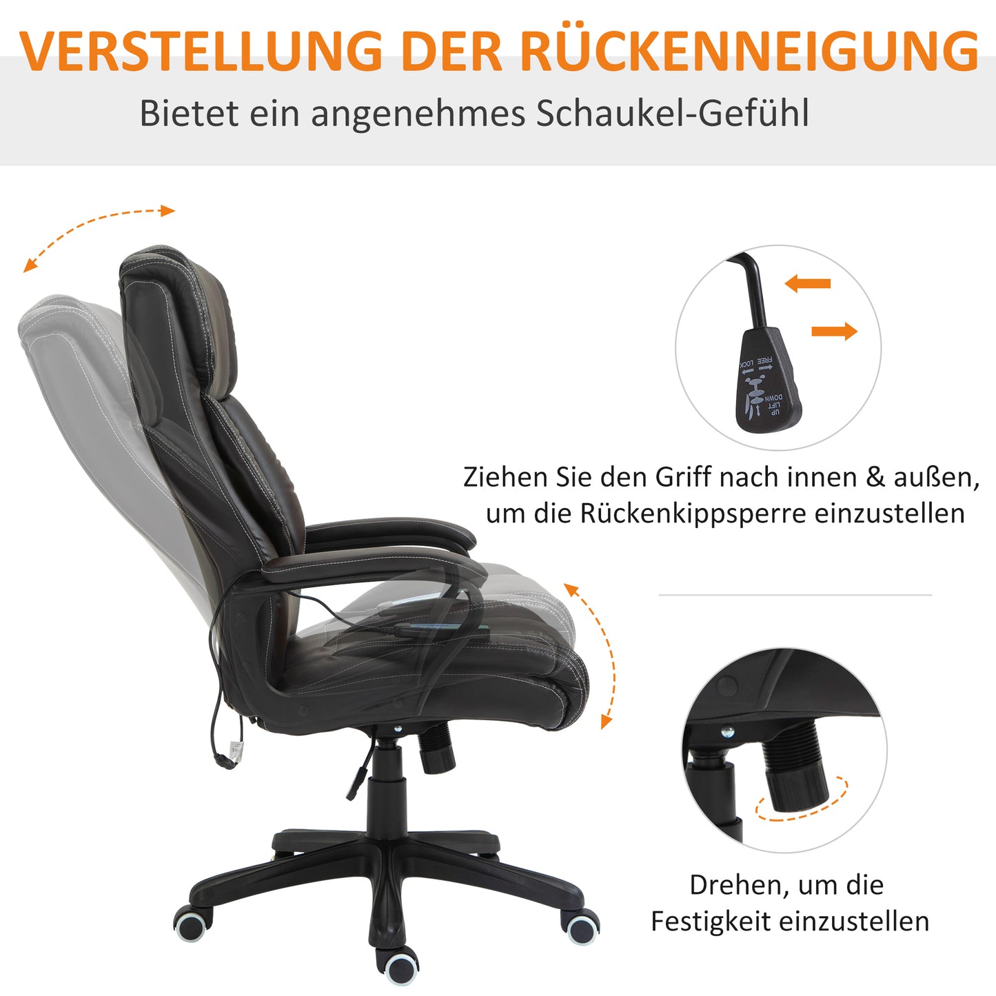Vinsetto Bürostuhl mit Massagefunktion, höhenverstellbarer Chefsessel, ergonomischer Drehstuhl, 6 Vibrationspunkte, Braun