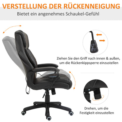 Vinsetto Bürostuhl mit Massagefunktion, höhenverstellbarer Chefsessel, ergonomischer Drehstuhl, 6 Vibrationspunkte, Braun