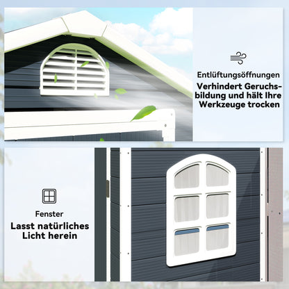 Outsunny Gerätehaus Kunststoff 1,9m² 134x104x204cm Geräteschuppen mit Satteldach Tür wetterfest Gartenhaus Outdoor Garten Schuppen Schrank für Hinterhof Außenbereich Dunkelgrau