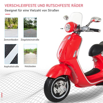 HOMCOM Elektro Kindermotorrad Elektromotorrad mit MP3, Musik, Scheinwerfer, Vor- und Rückwärtsgang, Kinder Elektro Motorrad für 3-6 Jahre Kinder, Rot