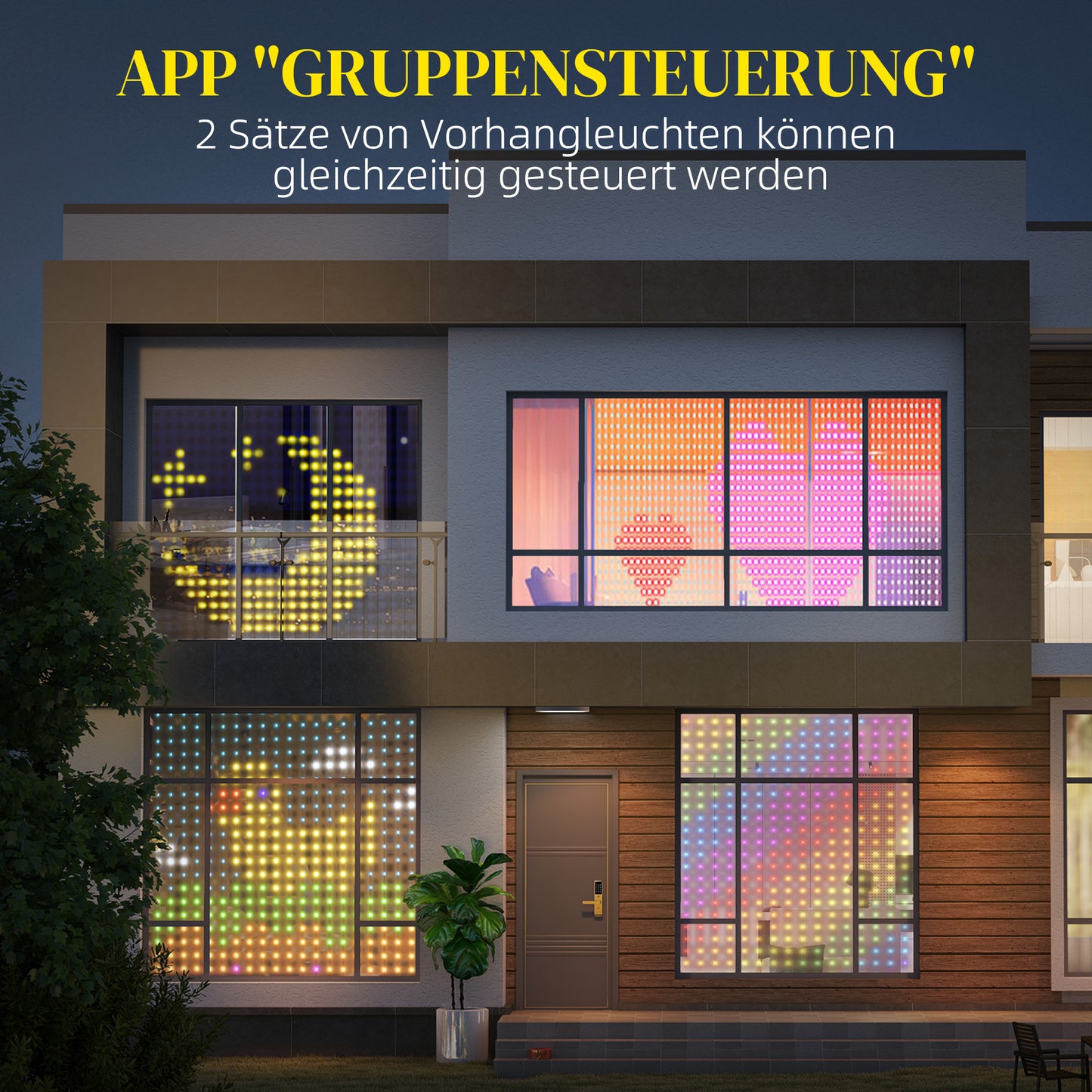 HOMCOM Vorhang mit 400 LED-Lichtern، Dynamische Lichterketten mit Musiksynchronisation für Schlafzimmer، Wohnzimmer، 3 x 3 م