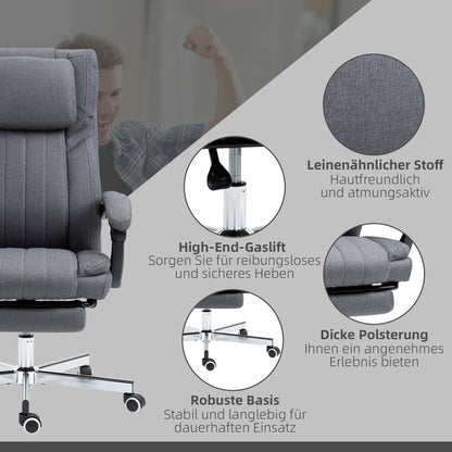 Vinsetto Bürostuhl mit Massagefunktion, neigbare Rücklehne, ausziehbare Fußstütze, Leinenoptik, grau, 65 x 61 x 113 cm