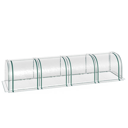Outsunny Tunnelgewächshaus, 4 Fenster mit Reißverschluss, Stahlrahmen, robuste Plane, transparent, 395 x 100 x 80cm