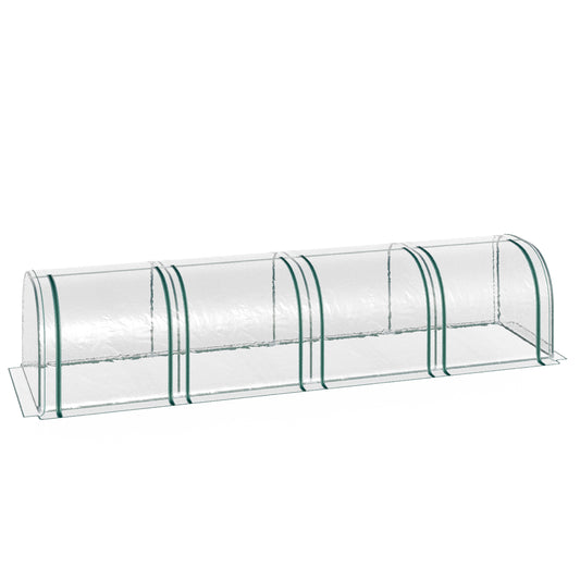 Outsunny Tunnelgewächshaus, 4 Fenster mit Reißverschluss, Stahlrahmen, robuste Plane, transparent, 395 x 100 x 80cm