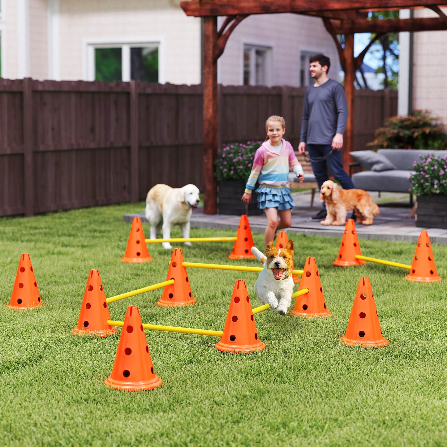 PawHut Agility Set Hunde 6-teiliges Agility-Ausrüstung für Hundetraining Steckhürdenset mit 12 Kegel 6 Hürden Tragetasche