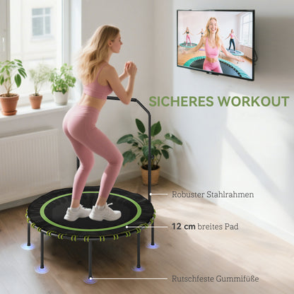 SPORTNOW Fitness-Trampolin mit verstellbarem Handlauf, Sport-Trampolin für drinnen und draußen, Stahl, Kunststoff, Grün