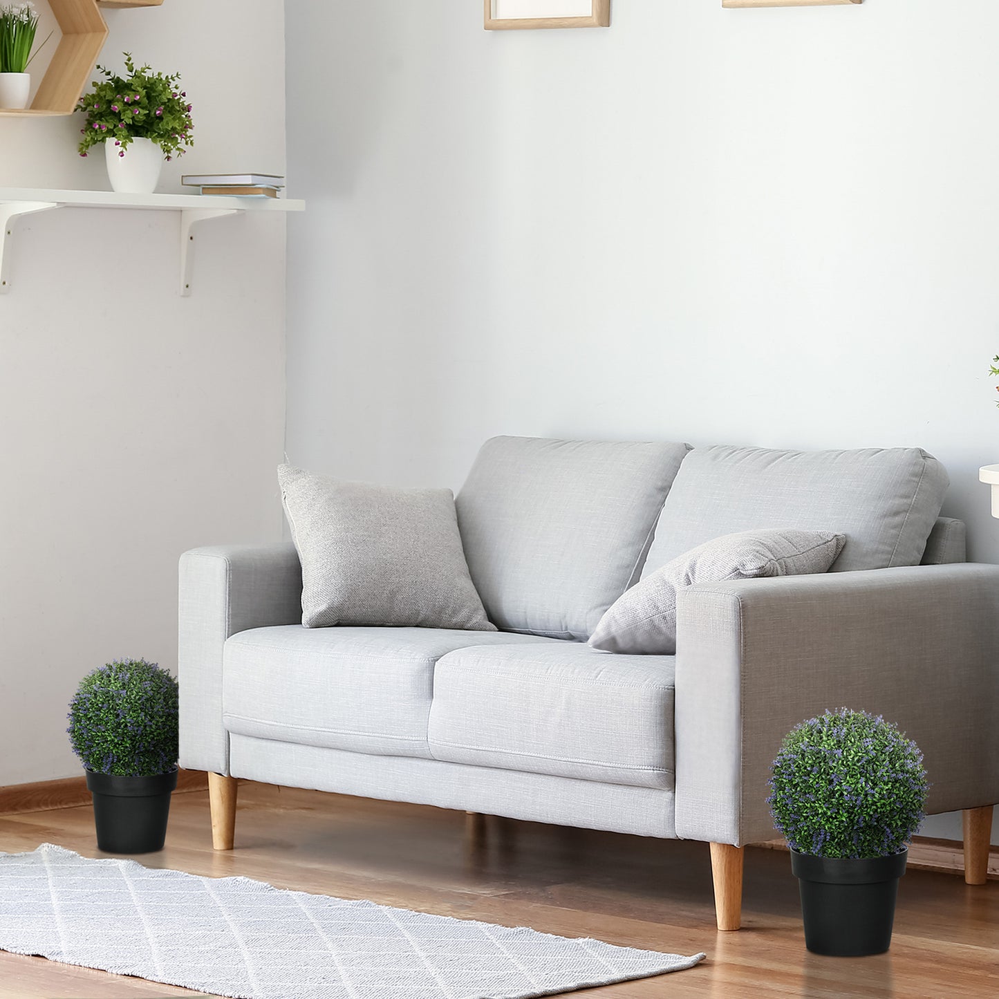 HOMCOM 2er-Set künstliche Pflanzen in Kugelform, UV-beständig, Kunstpflanzen für Indoor- und Outdoor-Bereich, 42 cm, Grün+Lila