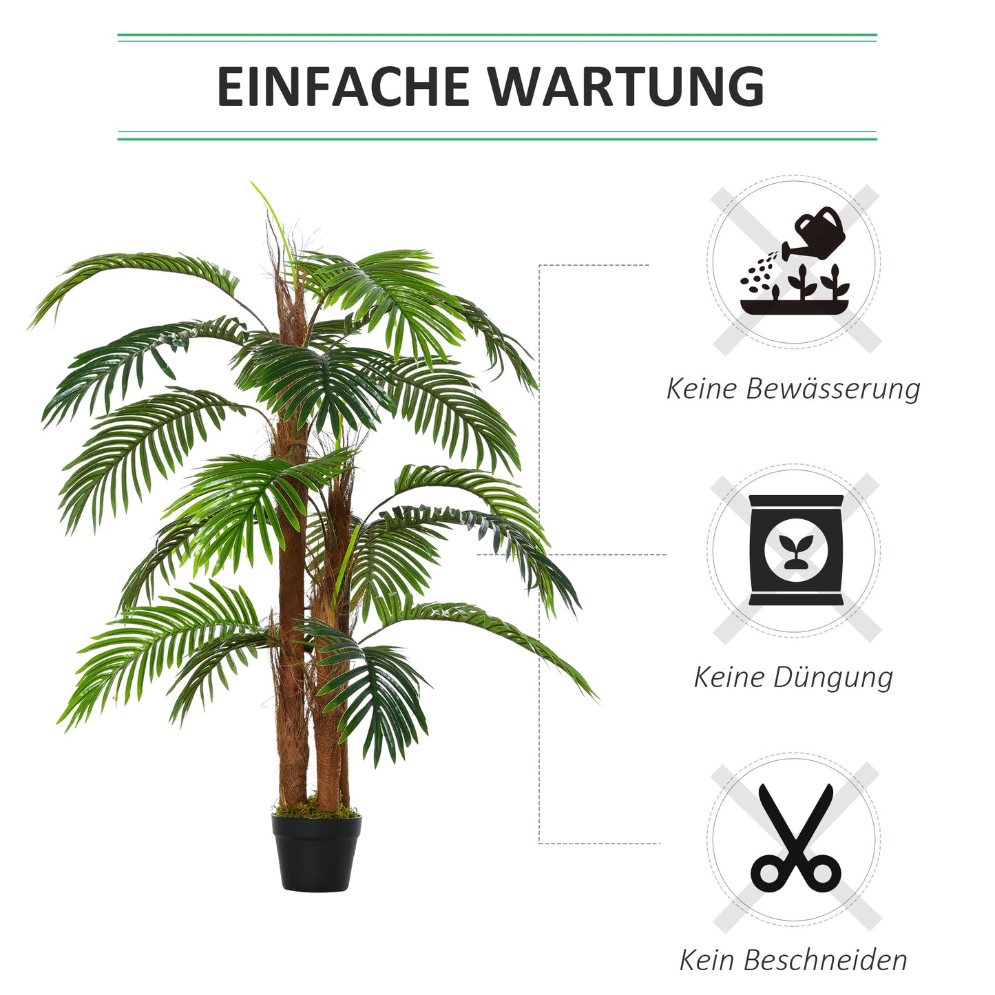 Outsunny künstliche Pflanzen 120 cm künstlicher Palmen Palme Kunstpflanze Kunstbaum Kunstpflanzen im Topf Zimmerpflanze Dekopflanze Büropflanze Kunststofftopf für drinnen und draußen