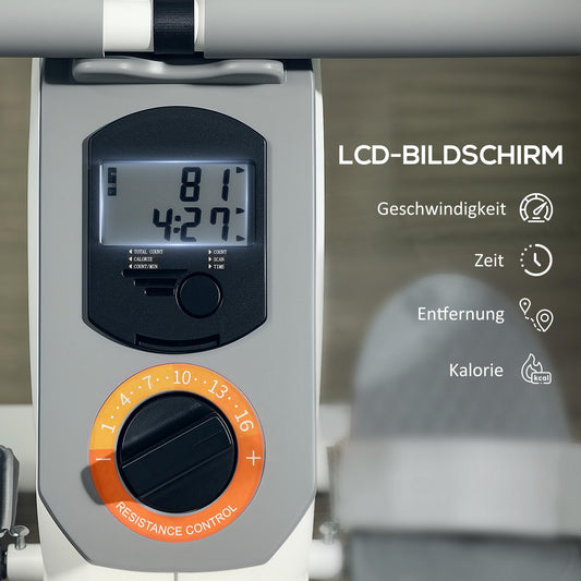 SPORTNOW Rudergerät mit 16 einstellbaren Stufen, LCD-Monitor und Handyhalter, fürs Heimtraining, 150 kg Belastbarkeit