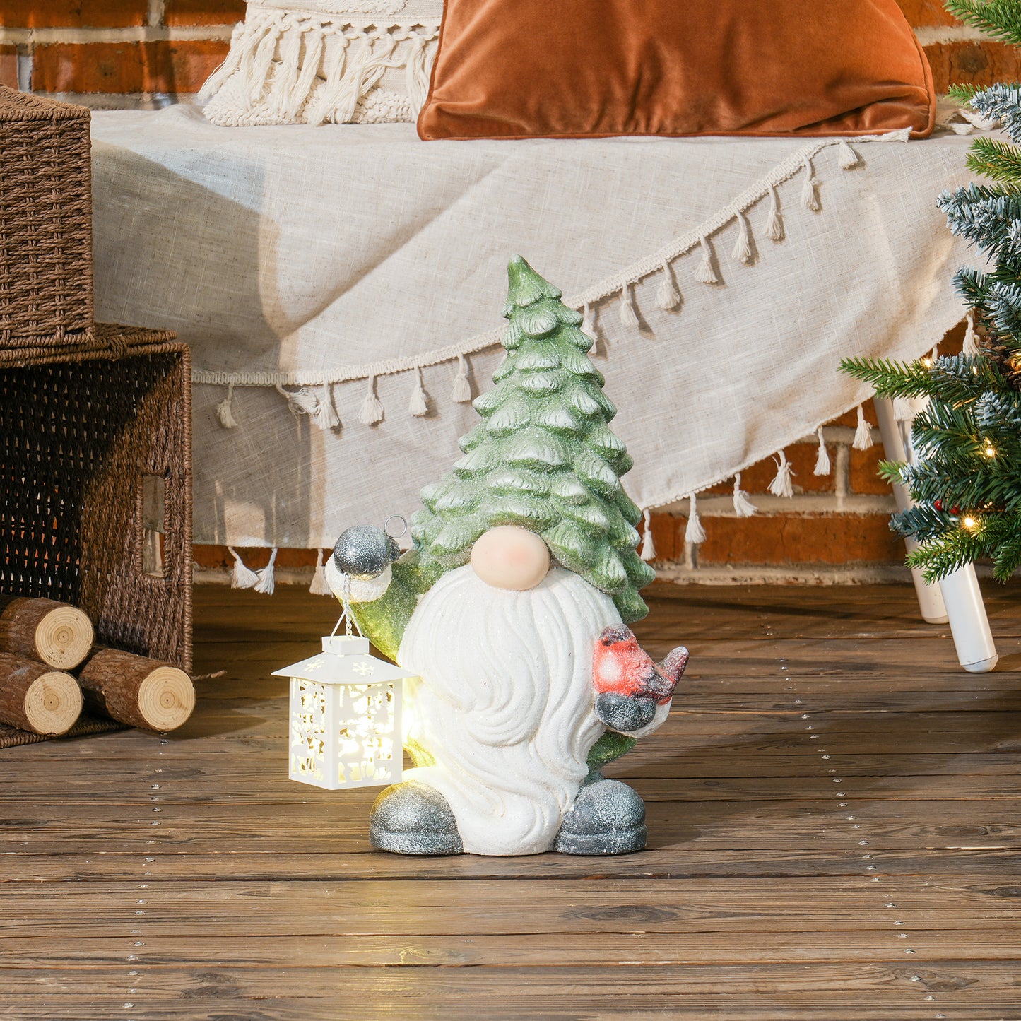 HOMCOM Weihnachtszwerg mit Laterne, LED, batteriebetrieben, wetterfest, 28x21x42 cm