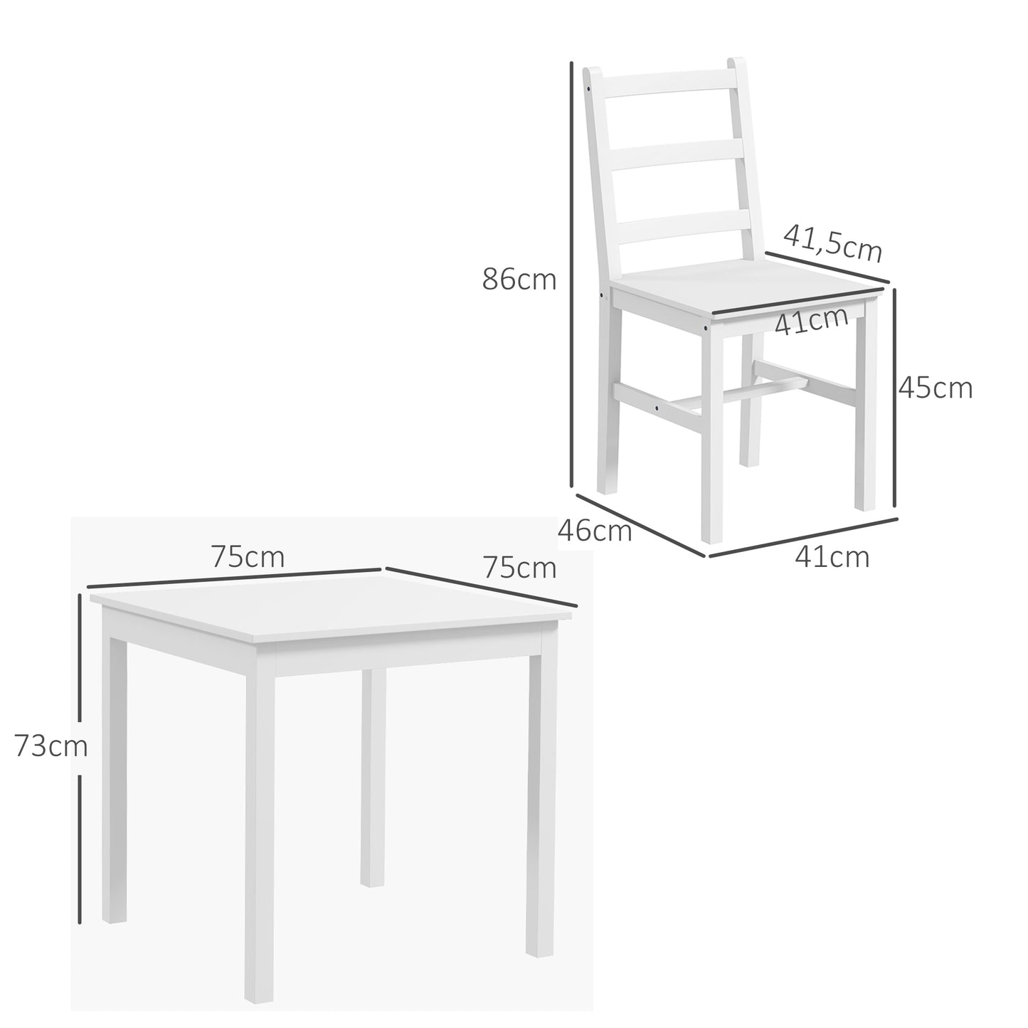 HOMCOM 3-teilige Essgruppe Sitzgruppe Tisch mit Stühlen, Massivholz, Weiß