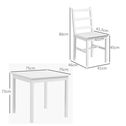 HOMCOM 3-teilige Essgruppe Sitzgruppe Tisch mit Stühlen, Massivholz, Weiß