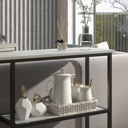 HOMCOM Konsolentisch im Industriedesign, 2 Regale, Marmor-Optik, Schwarz + Weiß