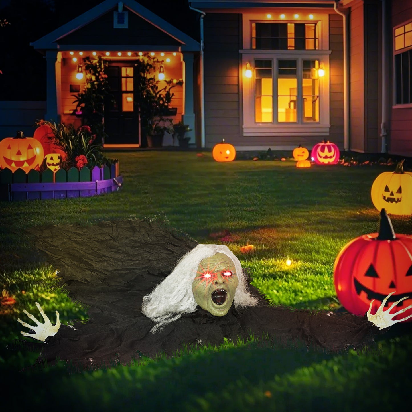 Outsunny 183cm Halloween Dekoration Halloween Zombie-Alte mit LED-Lichter, Soundfunktion, für Party