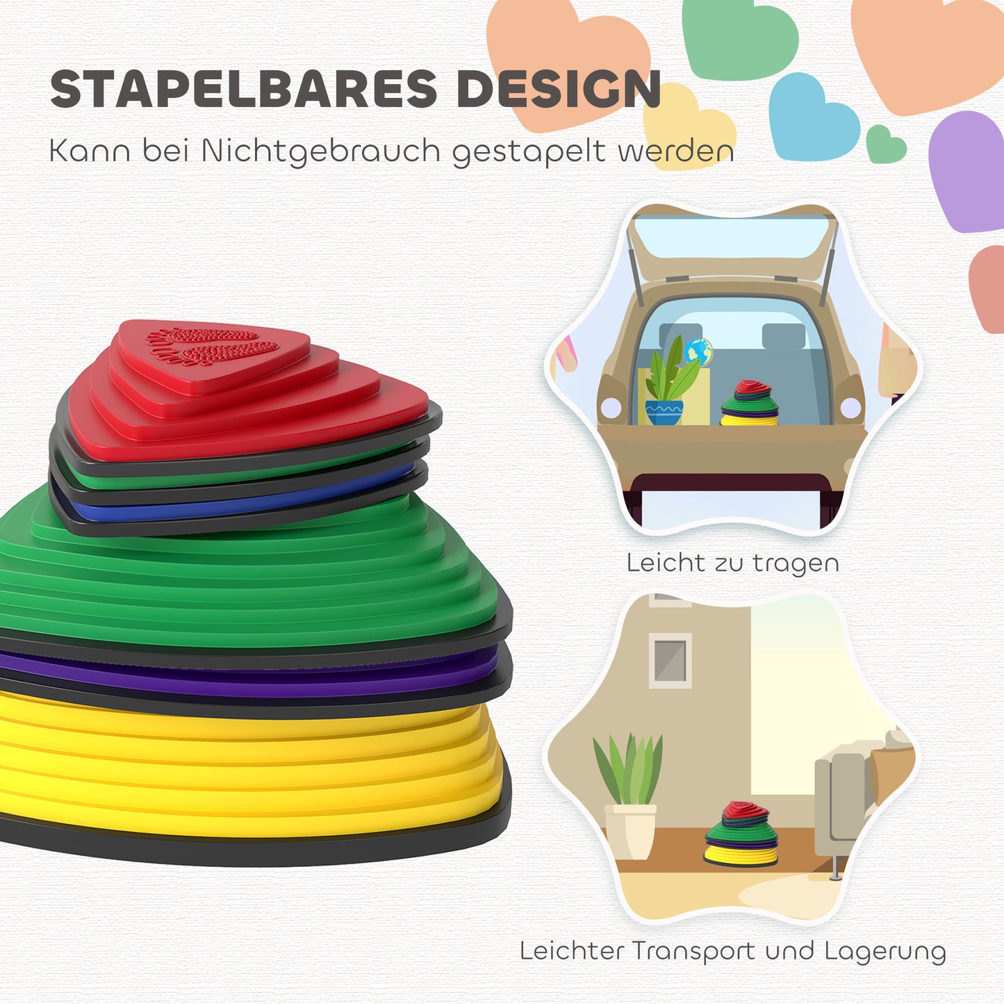 AIYAPLAY 6er-Set Trittsteine, rutschfestes Design, für drinnen & draußen, stapelbar, Bunt