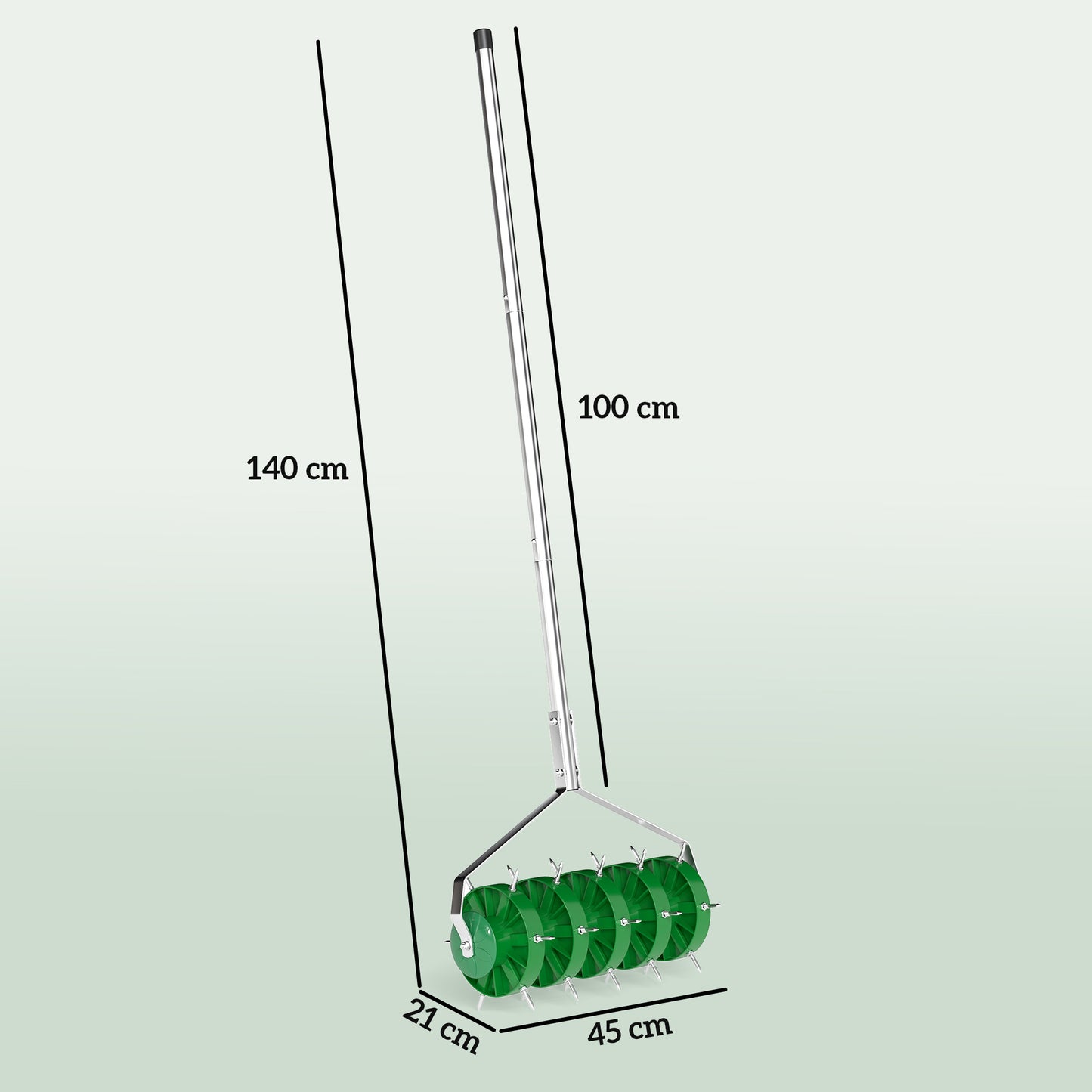 Outsunny Rasenlüfter Aerifizierer für Rasen 45cm Breite Manuell Rasenbelüfter mit 30 Eisenspikes Stahl Dunkelgrün