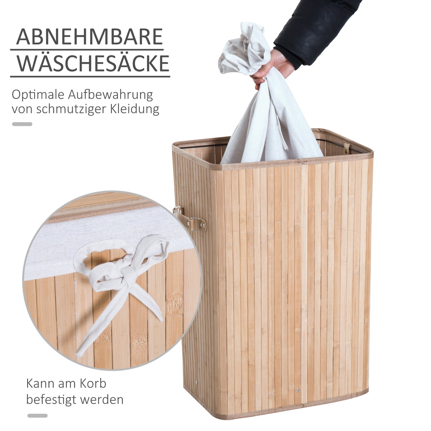 HOMCOM Wäschekorb schmal mit Deckel 72L Wäschesammler mit Griff، herausnehmbarer Wäschesack، Wäschebox for Washküche Schlafzimmer Badezimmer Natur