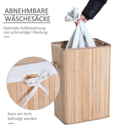 HOMCOM Wäschekorb schmal mit Deckel 72L Wäschesammler mit Griff، herausnehmbarer Wäschesack، Wäschebox for Washküche Schlafzimmer Badezimmer Natur