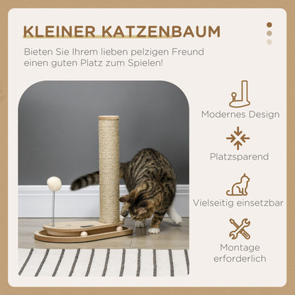 HOMCOM Kratzbaum für Kitten inkl. Spielzeug, Kugelbahn, Kugel mit Feder, 35 cm x 23 cm x 40 cm, Natur