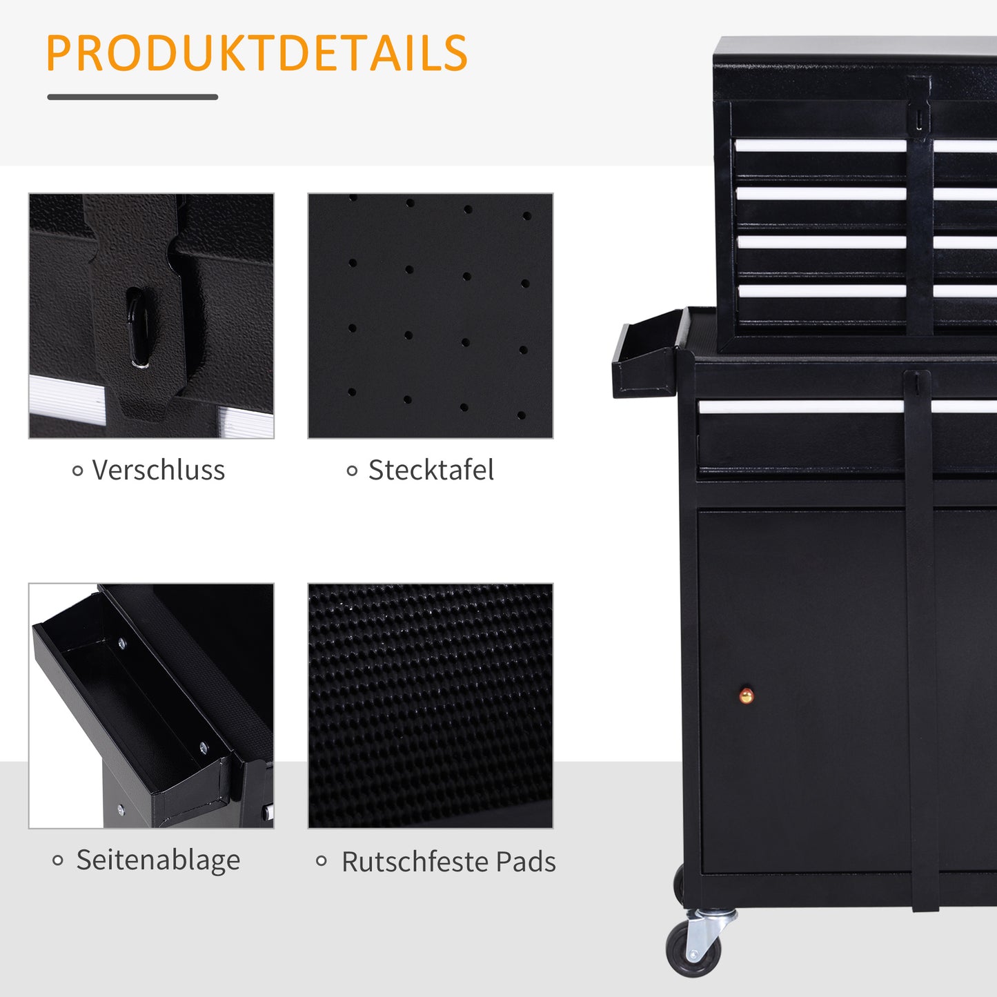 DURHAND Werkstattwagen Werkzeugschrank Werkzeugkasten mit 5 Schubladen 360°-Rollen Metall 60 x 28 x 104,5 سم