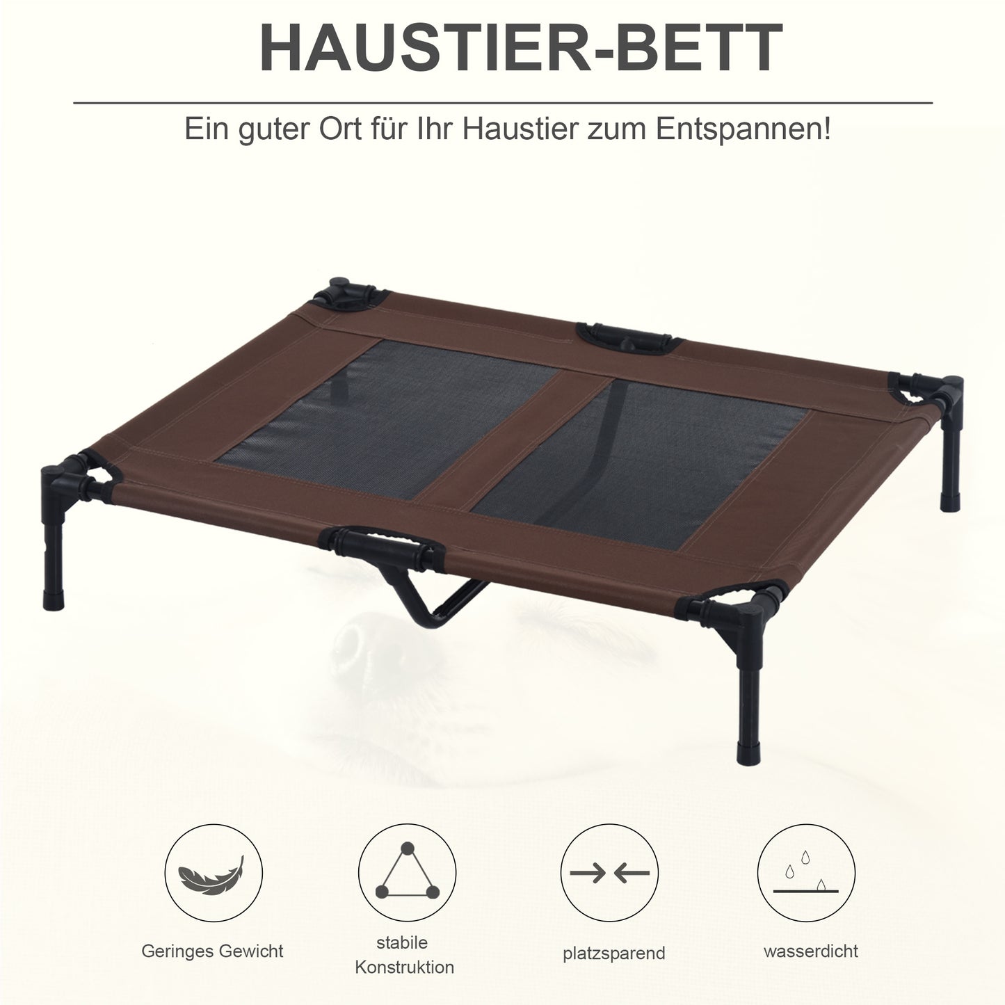 PawHut Hundeliege Outdoor, Kühlendes Haustierliege für Groß Hunde, Erhöhtes Hundebett Schlafplatz mit robuster Metallrahmen, Atmungsaktivem Mesh für Garten Outdoor, 92 x 76 x 18 cm, Kaffee-Braun