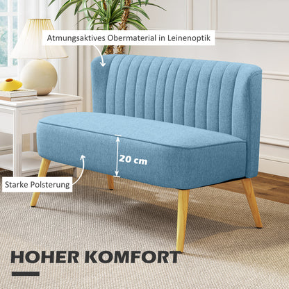 HOMCOM 2-sits soffa i retro-look, vädra polsterung, pflegeleichter Bezug, bis 150 kg, 117 x 56,5 x 77 cm, Blå