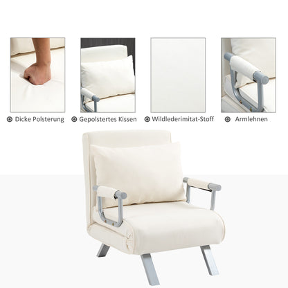 HOMCOM Relaxsessel Liegesessel Sessel, Liegefunktion, Gästebett, 65 cm x 69 cm x 80 cm, Cremeweiß