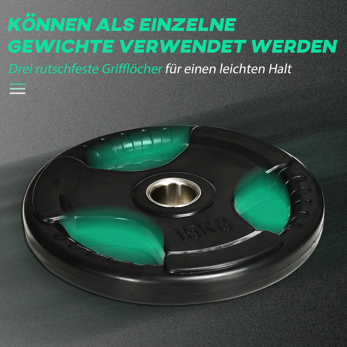 SPORTNOW Hantelscheibe, 2er-Set, 15 kg pro Scheibe, drei Griffe, bodenschonender Gummimantel, Metall