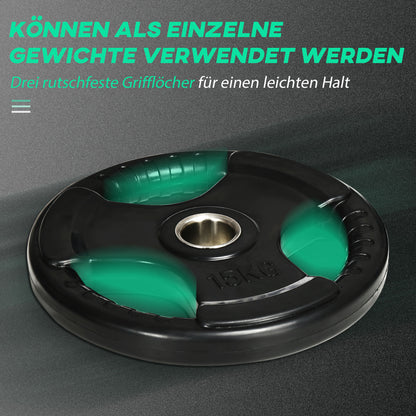 SPORTNOW Hantelscheibe, 2er-Set, 15 kg pro Scheibe, drei Griffe, bodenschonender Gummimantel, Metall