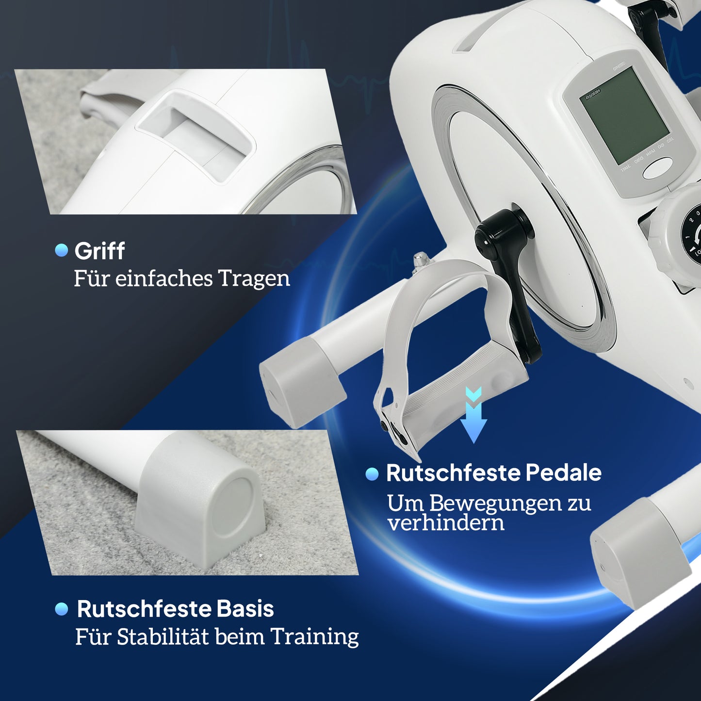 SPORTNOW Mini-Heimtrainer, Unter-dem-Schreibtisch-Fußpedale, Arm- und Beinübungen, 8 Widerstandsstufen, Stahl, Weiß