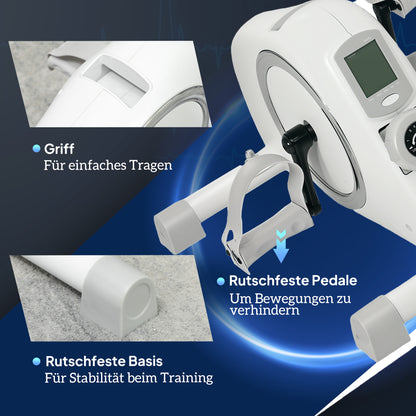 SPORTNOW Mini-Heimtrainer, Unter-dem-Schreibtisch-Fußpedale, Arm- und Beinübungen, 8 Widerstandsstufen, Stahl, Weiß