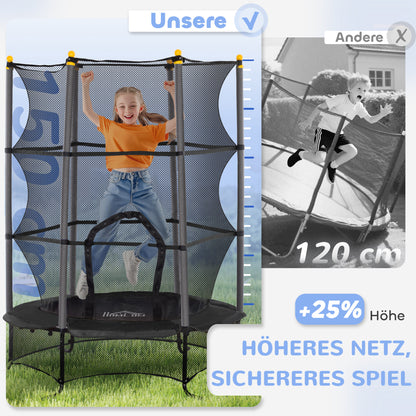 HOMCOM Trampolin für Kinder, Ø163 cm, mit Sicherheitsnetz, In- und Outdoor, Belastung bis 50 kg, Stahl, Kunststoff, Schwarz