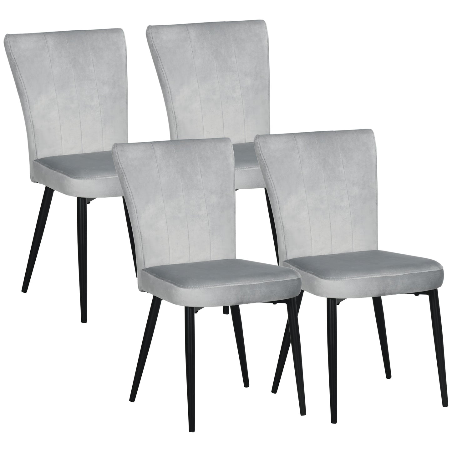 HOMCOM 4er-Set Esszimmerstühle، Akzentstühle für Kitchen and Esszimmer، Stuhlset، Velours-Optik، Hellgrau + Schwarz