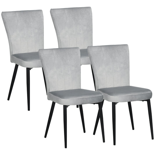 HOMCOM 4er-Set Esszimmerstühle, Akzentstühle für Küchen und Esszimmer, Stuhlset, Velours-Optik, Hellgrau+ Schwarz