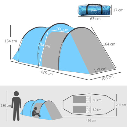 Outsunny Campingzelt, Wurfzelt für 2-3 Personen, Vorraum & Schlafbereich, wasserdicht, 426 x 206 x 154 cm, Hellblau