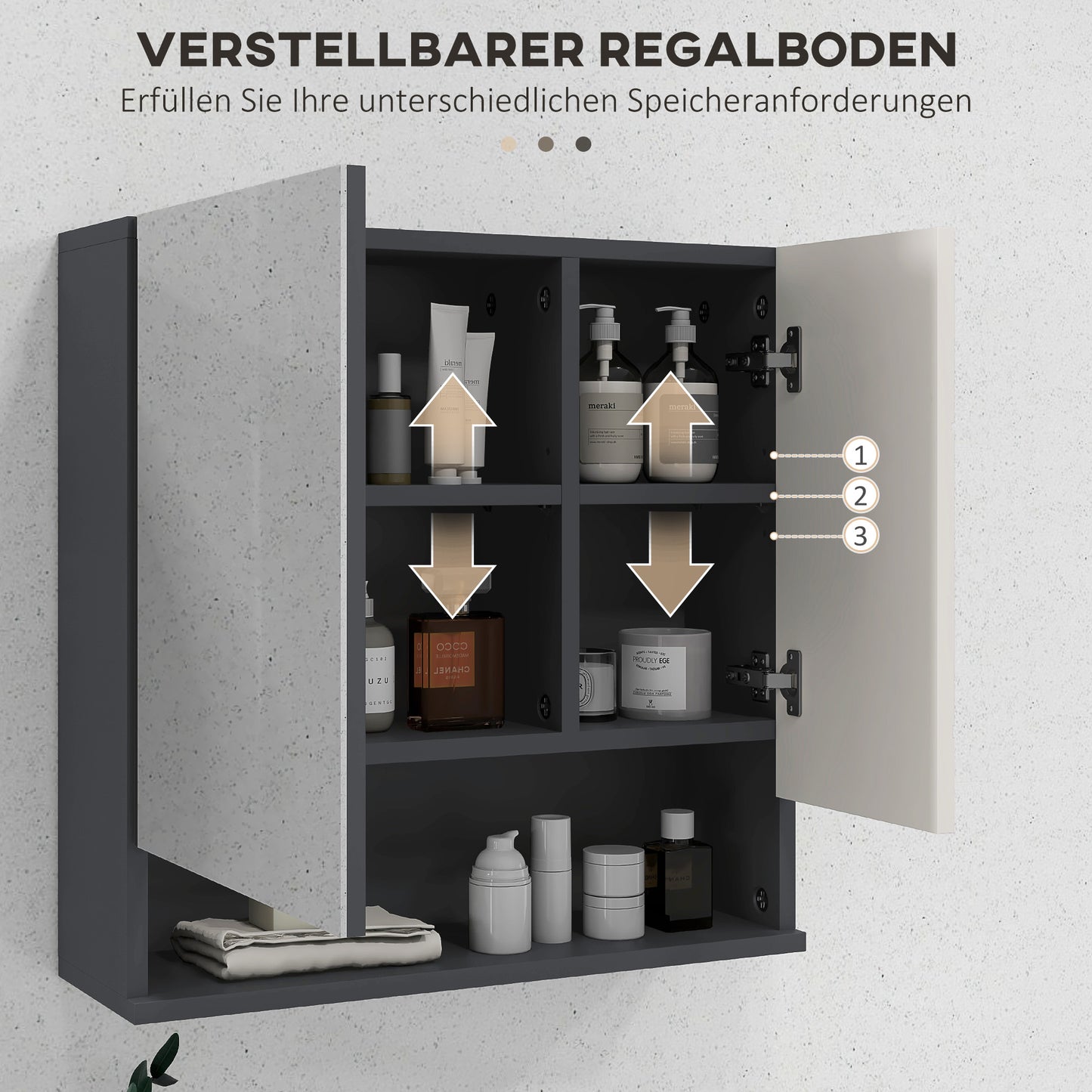 HOMCOM Badezimmerschrank, Spiegeltür, verstellbare Regale, bis zu 15 kg belastbar, Weiß
