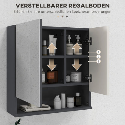 HOMCOM Badezimmerschrank, Spiegeltür, verstellbare Regale, bis zu 15 kg belastbar, Weiß