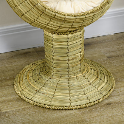PawHut Katzenhöhle aus Seegras, 2-teilig, flexibel positionierbar, 41 cm x 41 cm x 71,5 cm, Natur