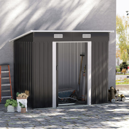 Outsunny Gerätehaus Metall 2,3 m² 207 x 130 x 182 cm Geräteschuppen mit Pultdach Fenster Bodenrahmen Schwarz
