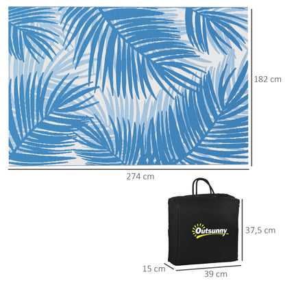Outsunny Outdoor Wendeteppich, wasserfest, Blattmuster, 182x274cm, Blau/Creme