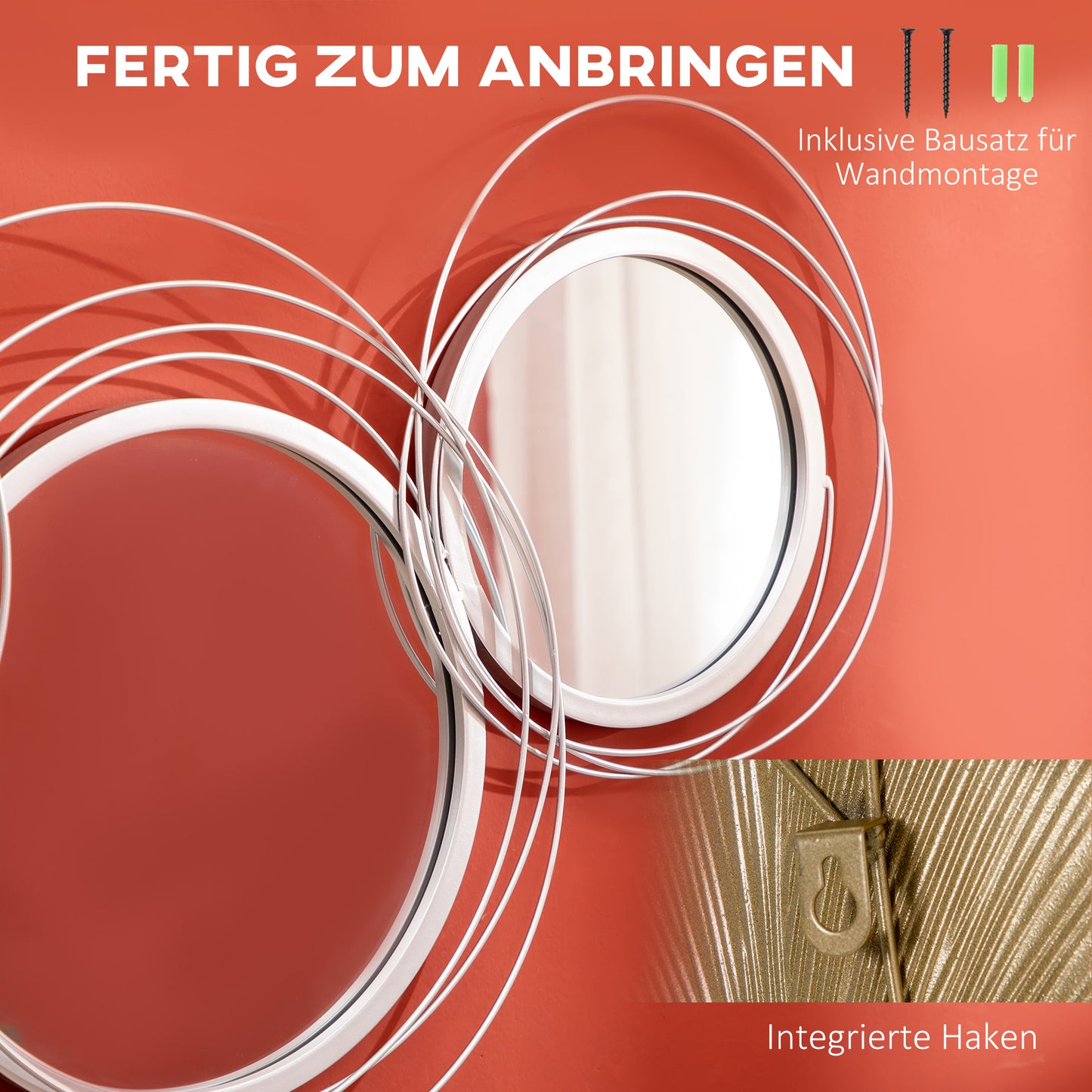 HOMCOM Spiegel-Set für Wanddekoration، Wandschmuck mit 4 Spiegeln، Wandspiegel، Flurspiegel، 107 × 4 × 56 سم