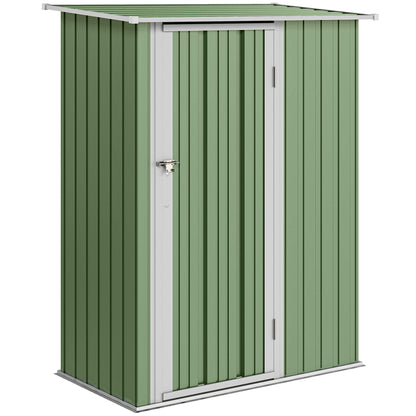 Outsunny Metall Gerätehaus 1,07 m² mit Schrägdach, 142 x 84 x 189 cm Geräteschuppen mit abschließbar Tür, Garten Schuppen, Gartenhaus Grün